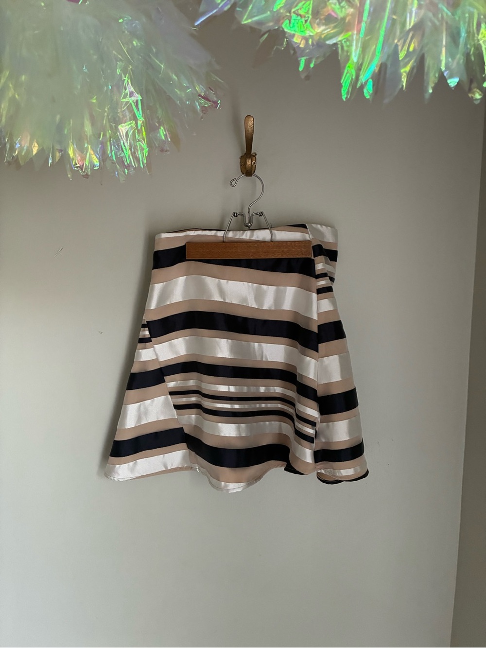 Finders Keepers Tan and Black Striped Mini Skirt Size Medium